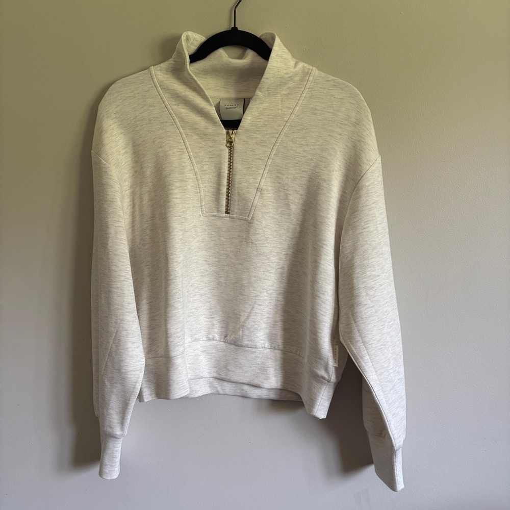 NWT Varley Doublesoft Davidson 1/2 Zip V Neck Supersoft Sweatshirt Sz S Ivory - Picture 2 of 9